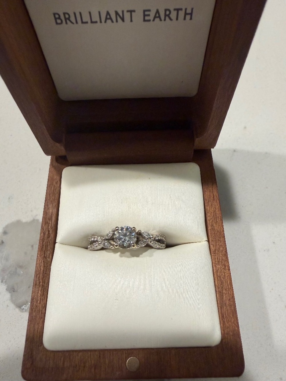 Brilliant Earth Lab Diamond .59 carat size 6  18K white gold in Luxe Willow band